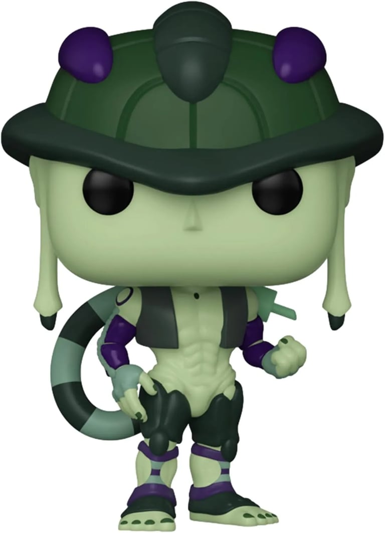 Funko Pop anime figure of Meruem from Hunter x Hunter featuring his green shell helmet and striped tail.