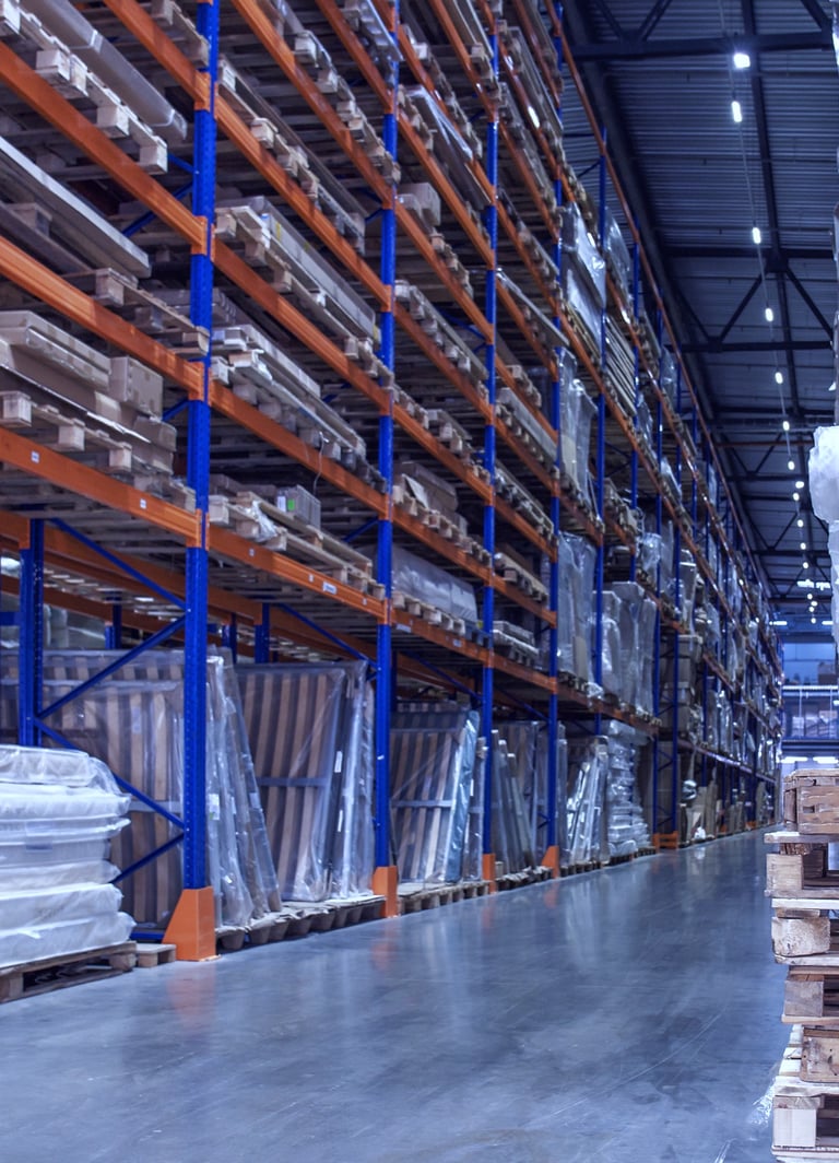 pallet racking in a run storing inventory 