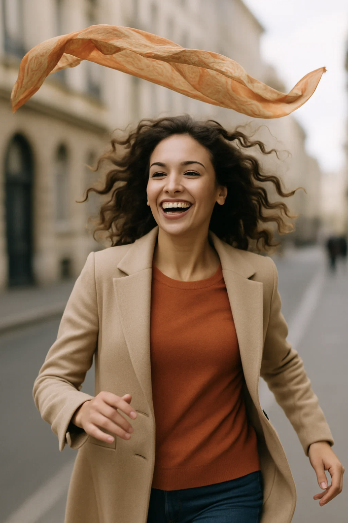 Femme avec un voile qui s'envole pour la journée des femmes sans voile