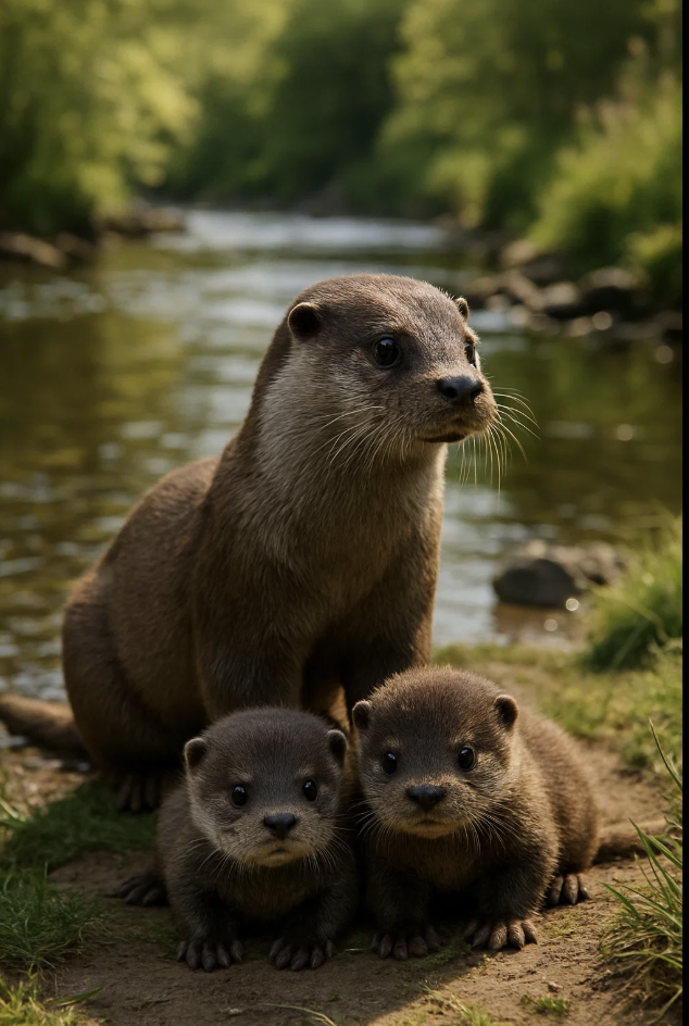 Une loutre et ses petits pour la journée mondiale de la loutre