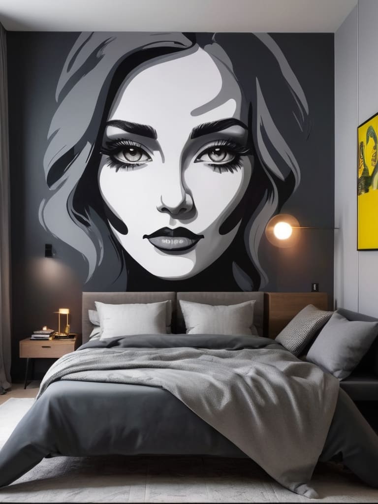 Quadro personalizado de rosto de jovem em estilo pop-art com fundo abstrato.