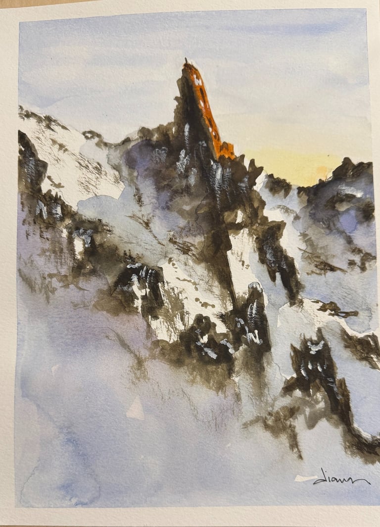 A beautiful way to be. The dancing of shadows and lights. A rocky snowy mountain by Dianaq.art