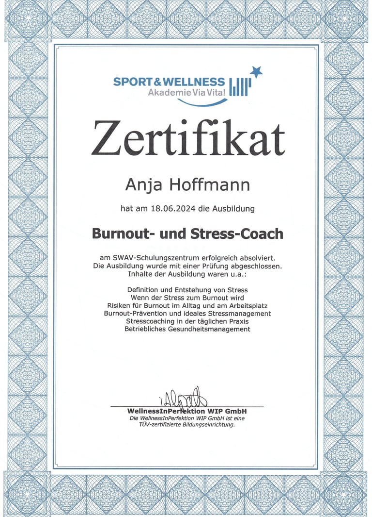 Zertifikat zum Burnout und Stresscoach