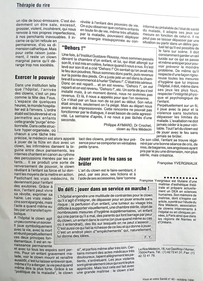 Page 2 de mon article dans Vous et votre santé sur le clown à l'hôpital.