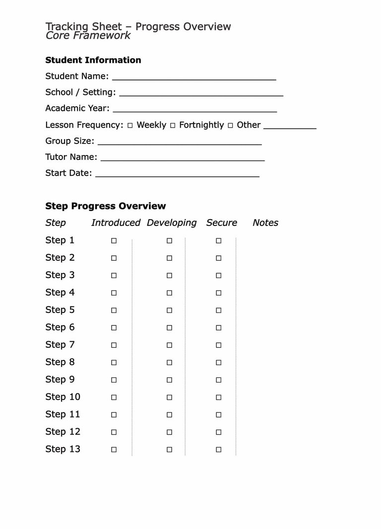 Drum Easy progress tracking sheet 