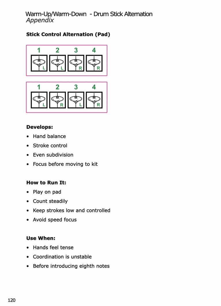 An example warm-up using drum stick pattern alternations 