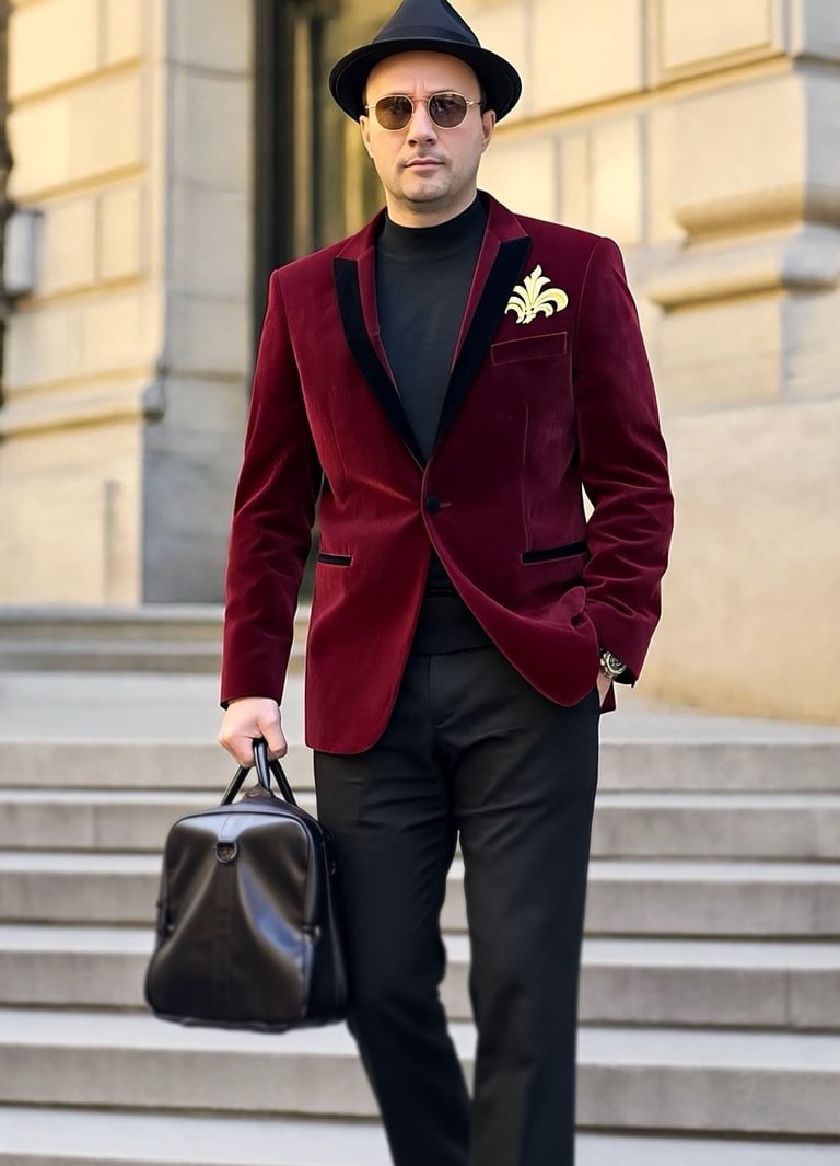 aurion vii design by alp sahin , Burgundy velvet, royal gold detailing and a silhouette