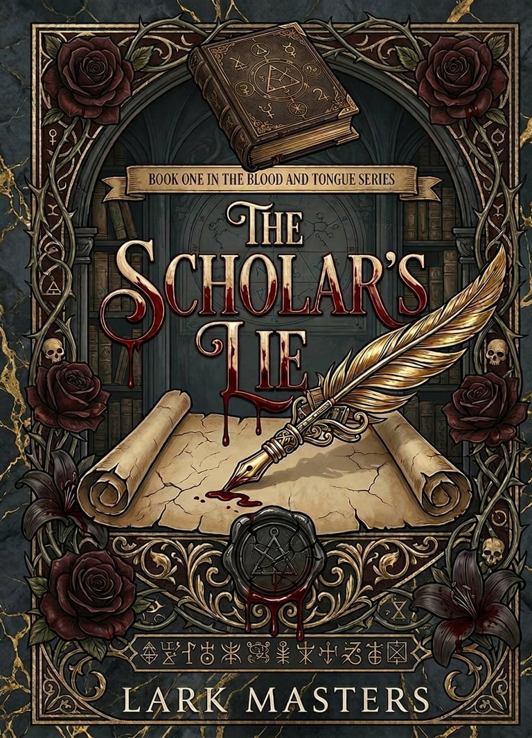 The Scholar's Lie by Lark Masters — Book 1 of the Blood & Tongue romantasy series, releasing June 5,