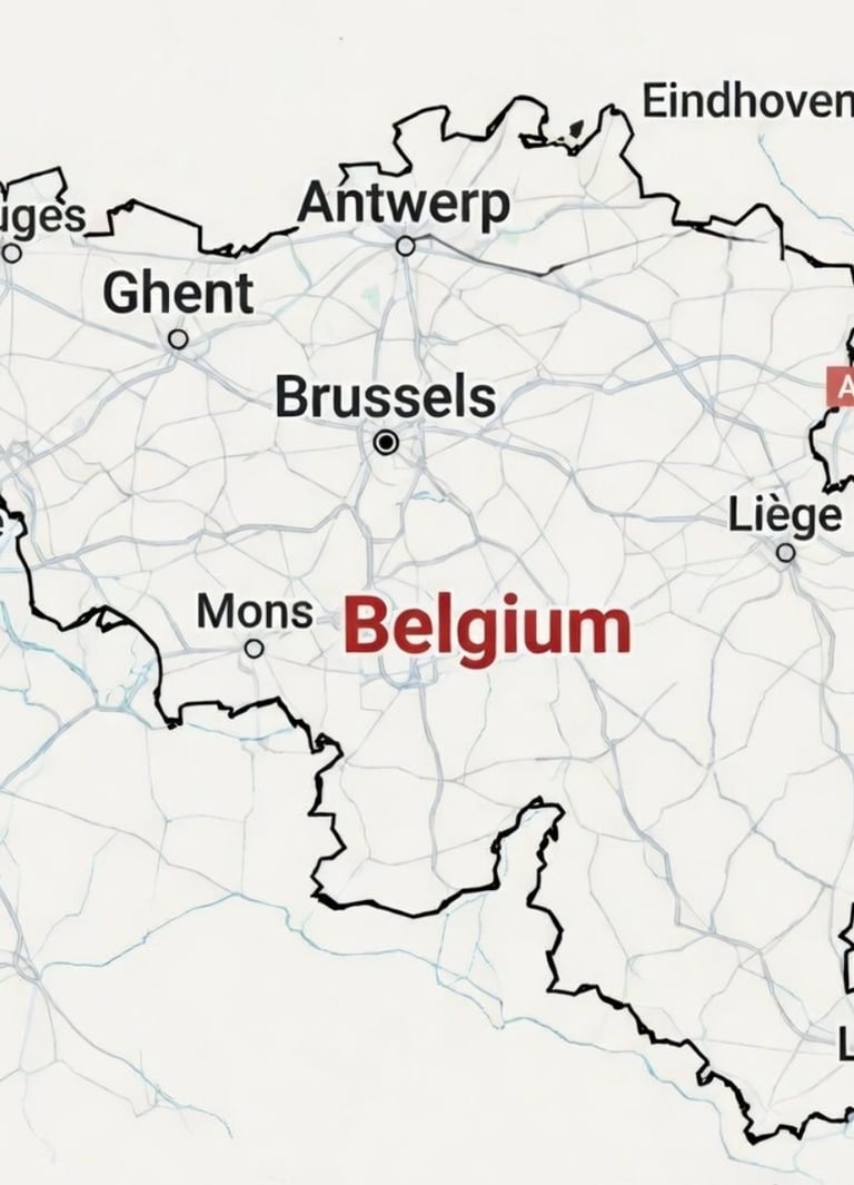 Outline map of Belgium with cities