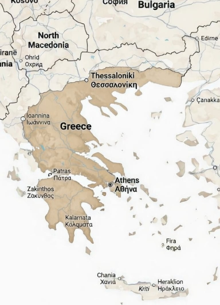 Map of Greece and surrounding countries 