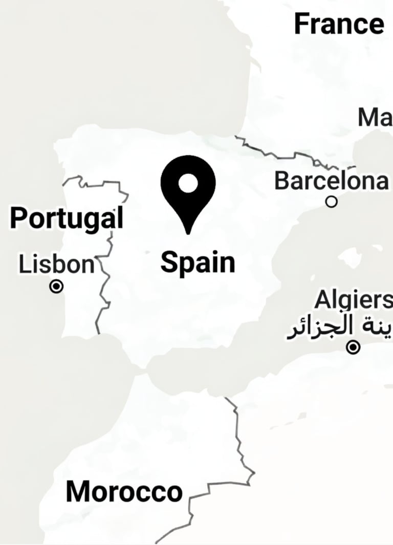 map of Spain with countries surrounding it 