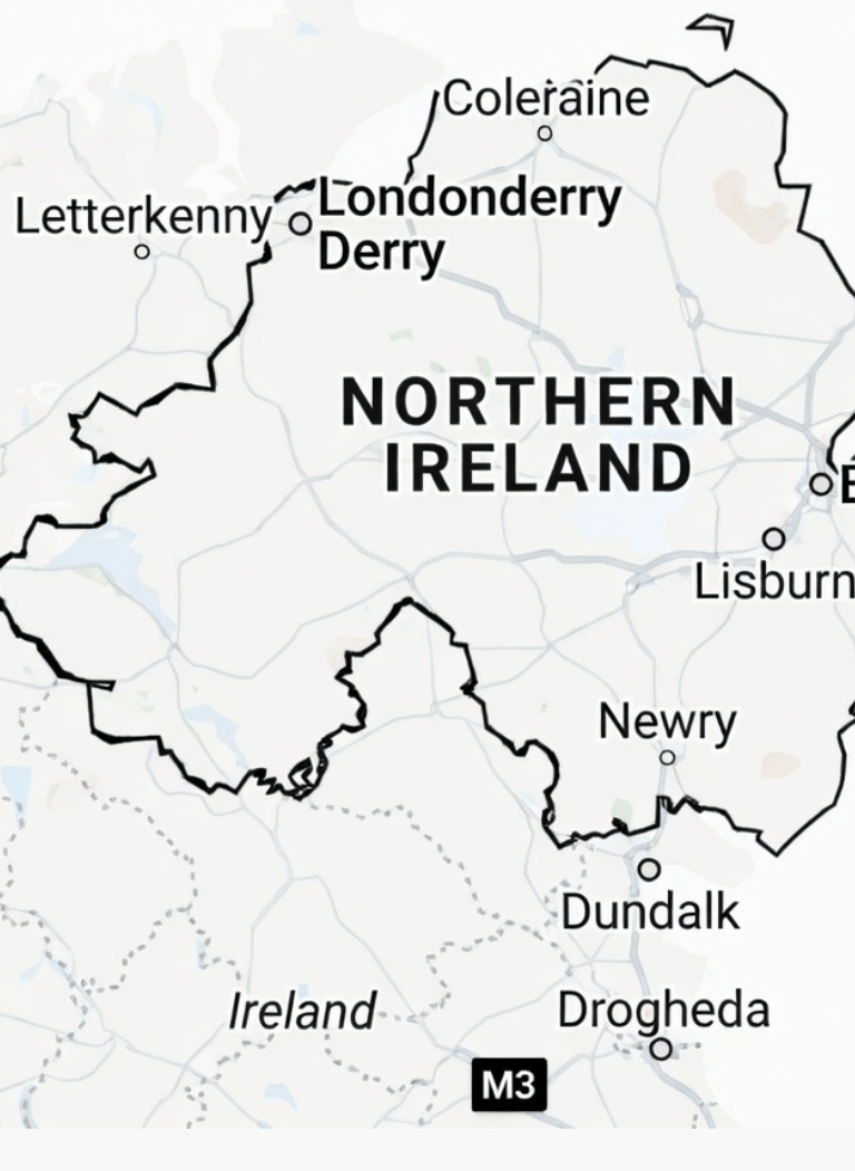 Map of Northern Ireland and towns and city
