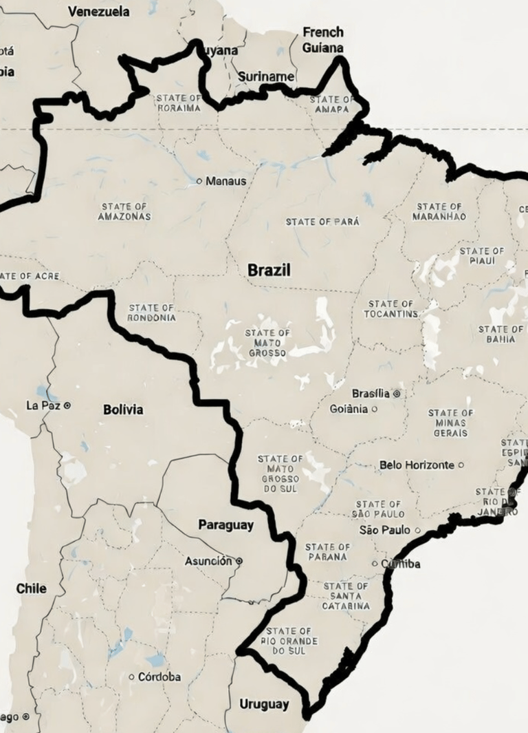 Map of Brazil and surrounding countries