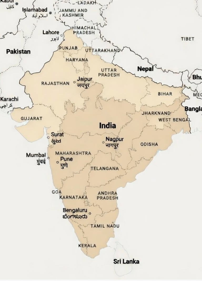 Map of India and surrounding countries 