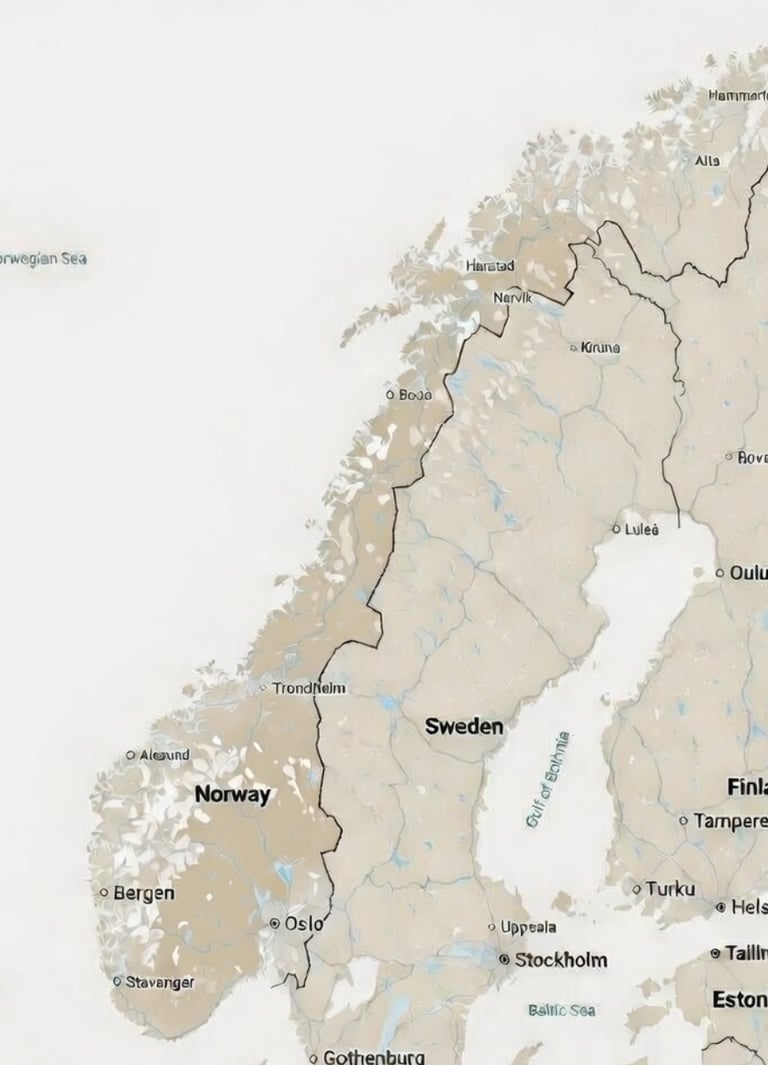 map of Norway and surrounding countries 