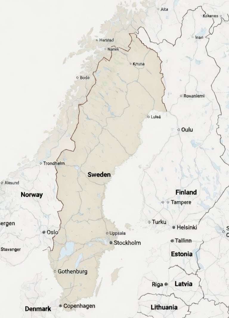 map of Sweden and surrounding countries 
