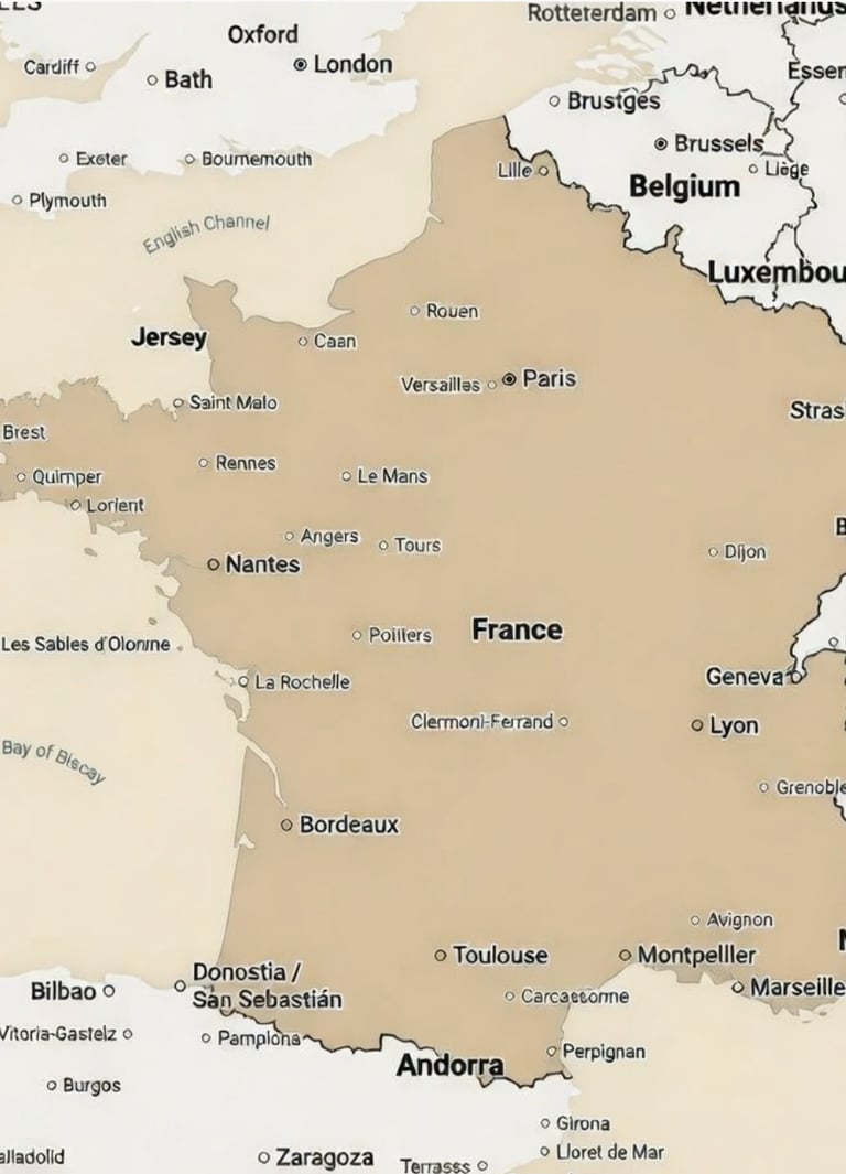 Map of france and surrounding countries 