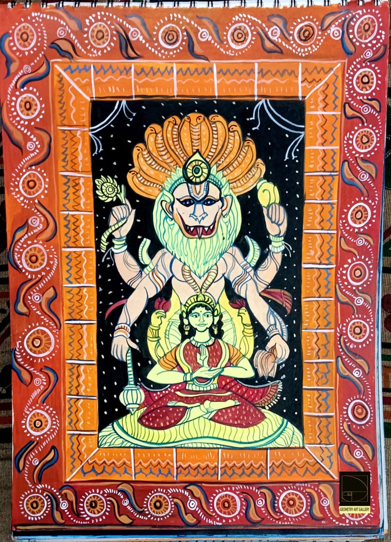 pattachitra art of narsimha hindu god and lakshmi his consort