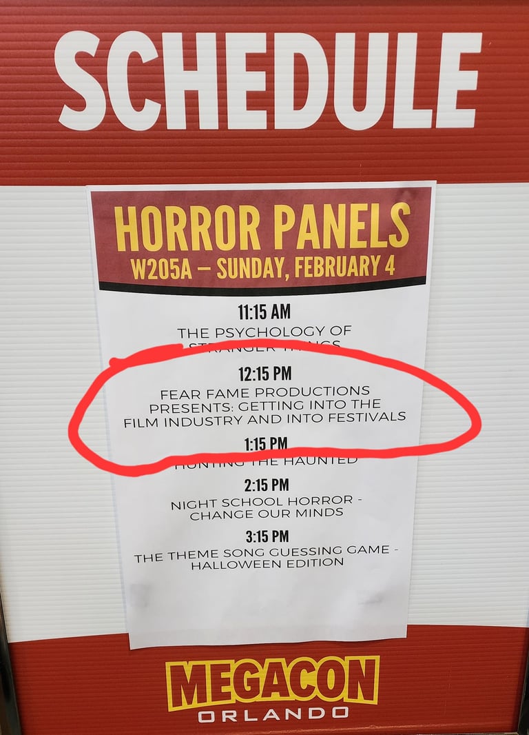 Fear Fame Arts Foundation educational panel on film industry access presented at MegaCon Orlando.