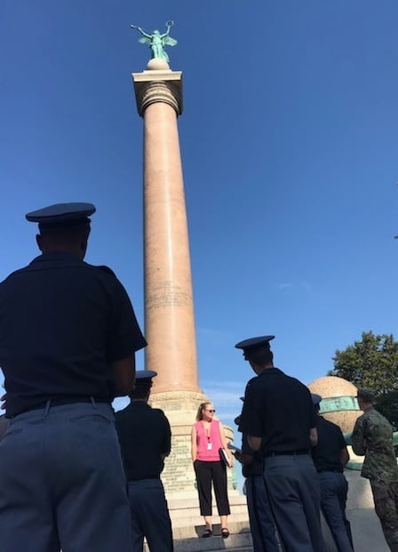 Dr. Hooton, center, at Battle Monument discussing Civil War memory with students at West Point
