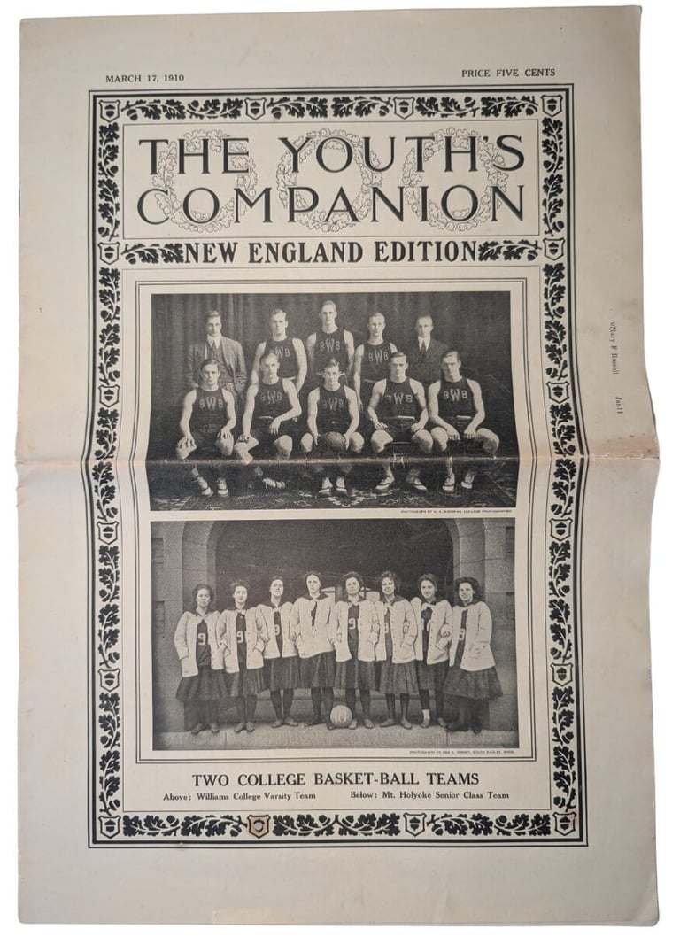 Rare early Williams College Basketball Team Photograph on the Youth's Companion Newspaper