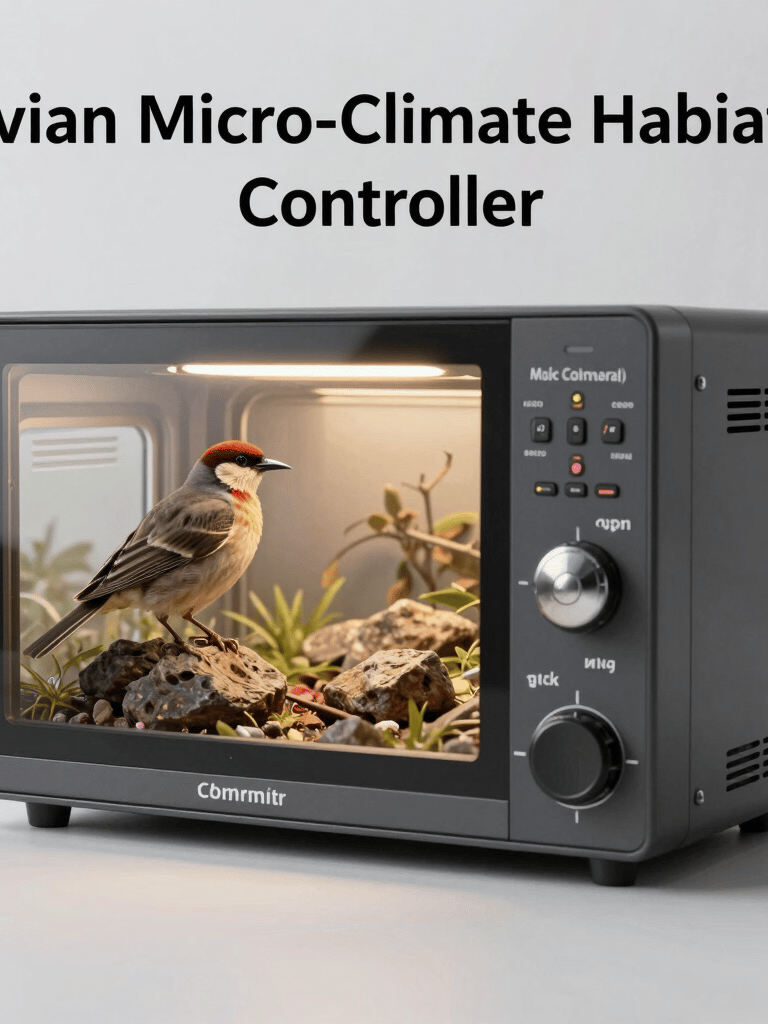 Avian micro-climate habitat controller for a bird sitting inside a controlled incubator environment.