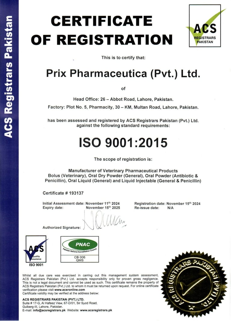 ACS ISO certificate of manufacturing