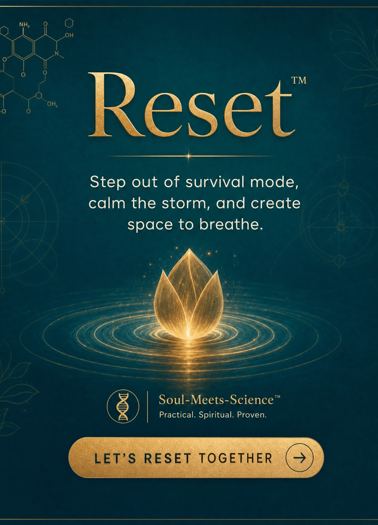 A glowing gold lotus flower on water for the Reset mindfulness program featuring spiritual and scientific themes.