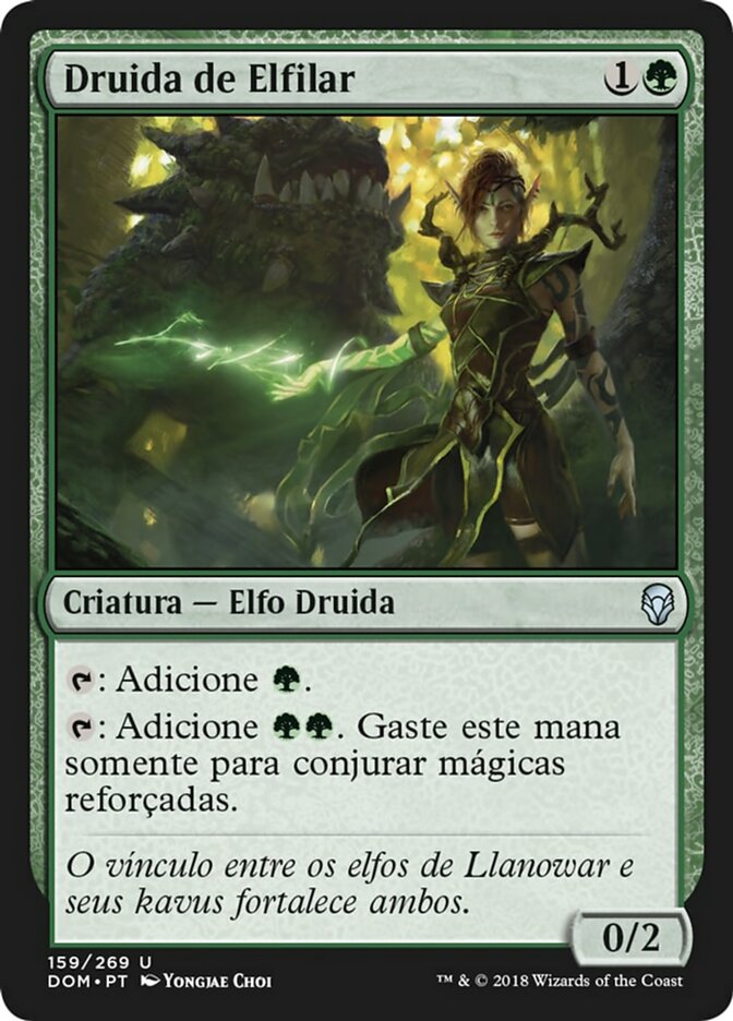 Magic: The Gathering Elfhame Druid card featuring a female elf druid standing next to a large green creature.