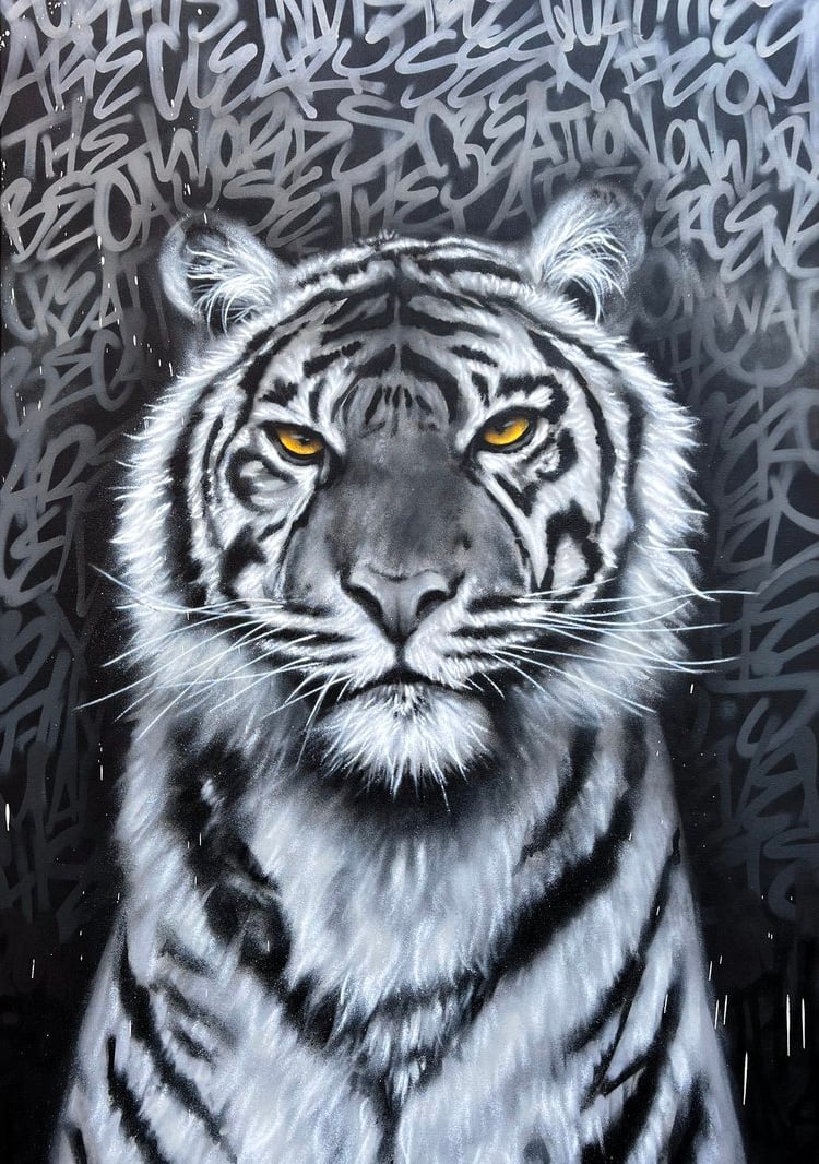 Tiger Spray Paint on Canvas by Ryan Stalsby