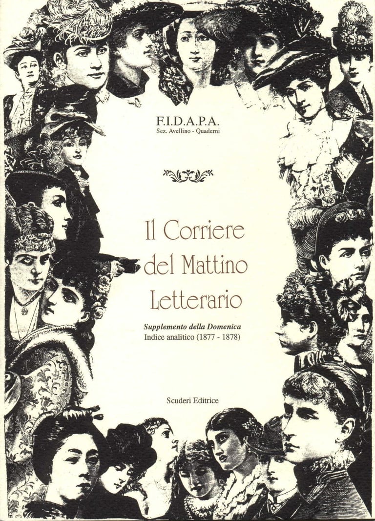 Vintage book cover of Il Corriere del Mattino Letterario featuring sketches of Victorian era women.