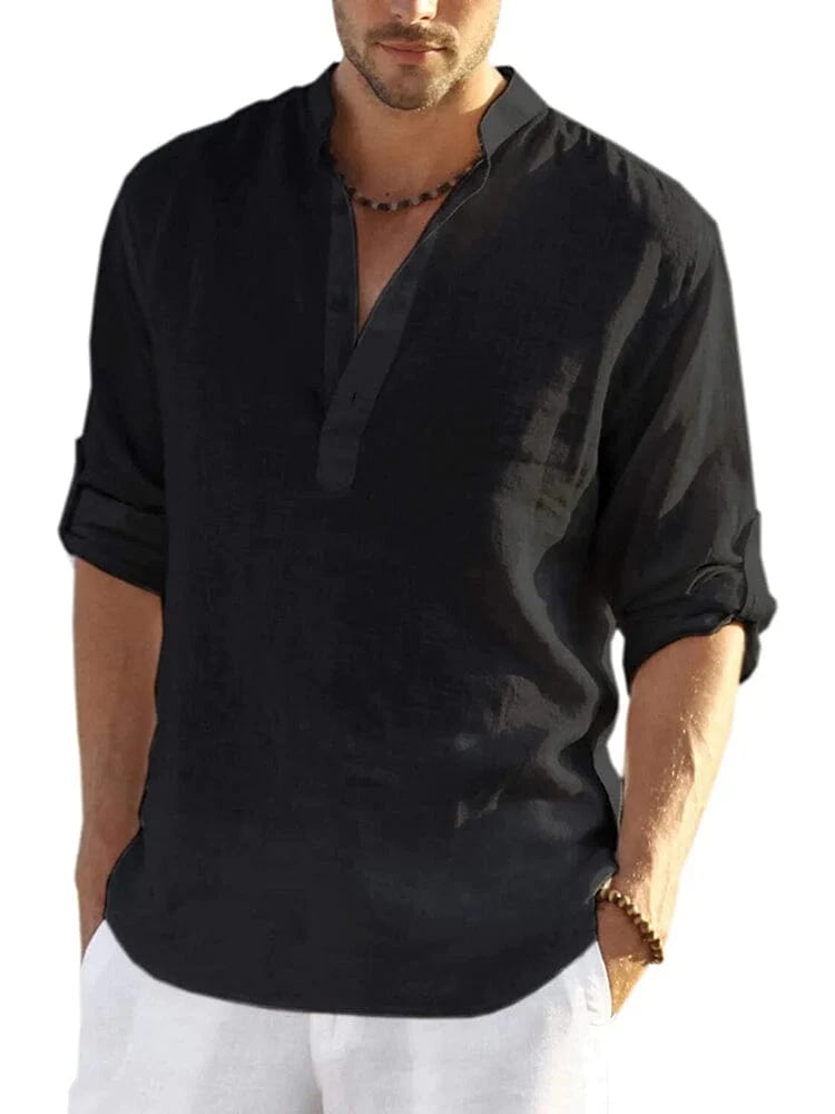 Black Henley style shirt