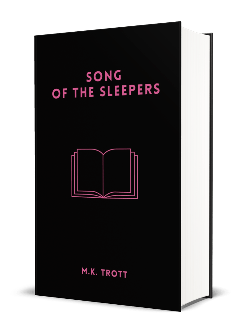 A black book cover featuring a bright pink line drawing of an open book