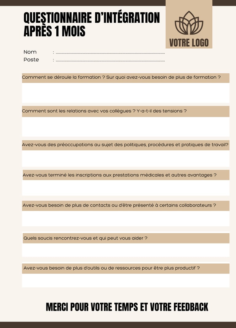 Exemple questionnaire d’intégration salarié : premier mois de travail