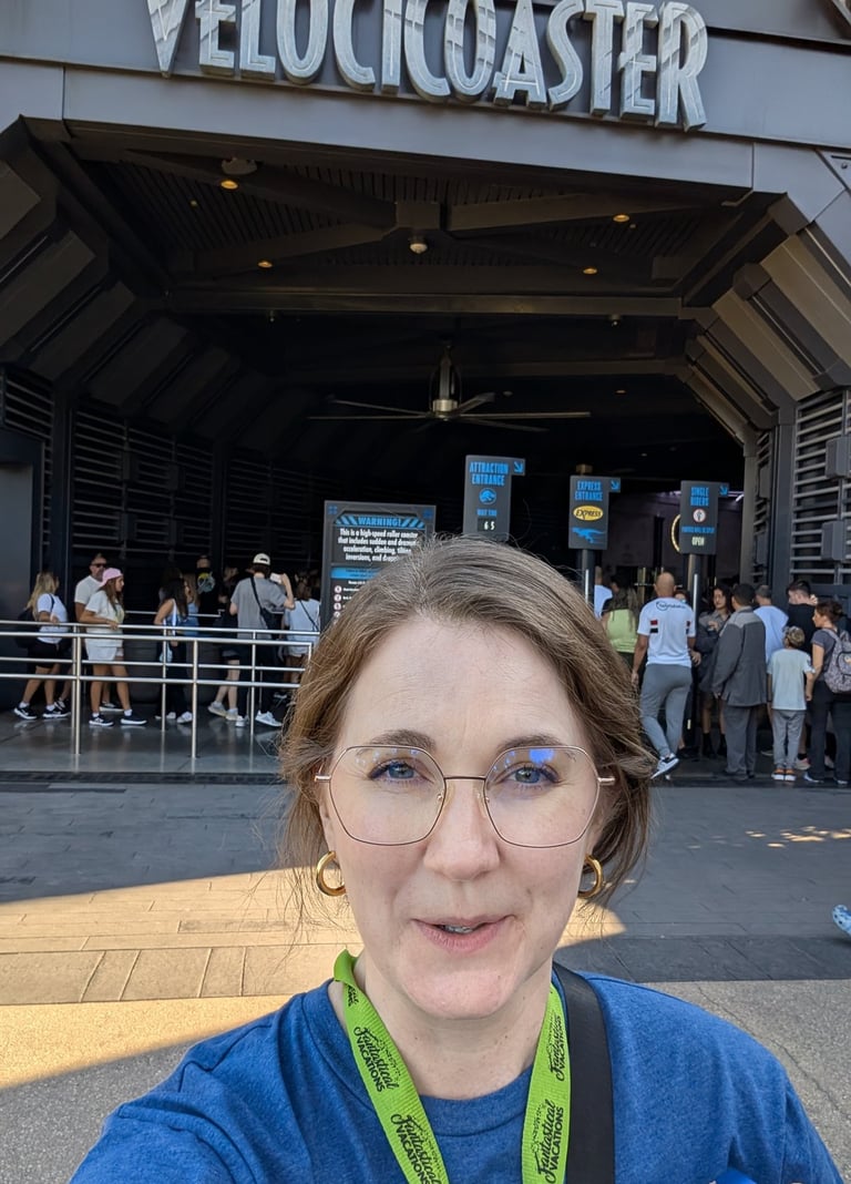 My face after riding VelociCoaster - whew!