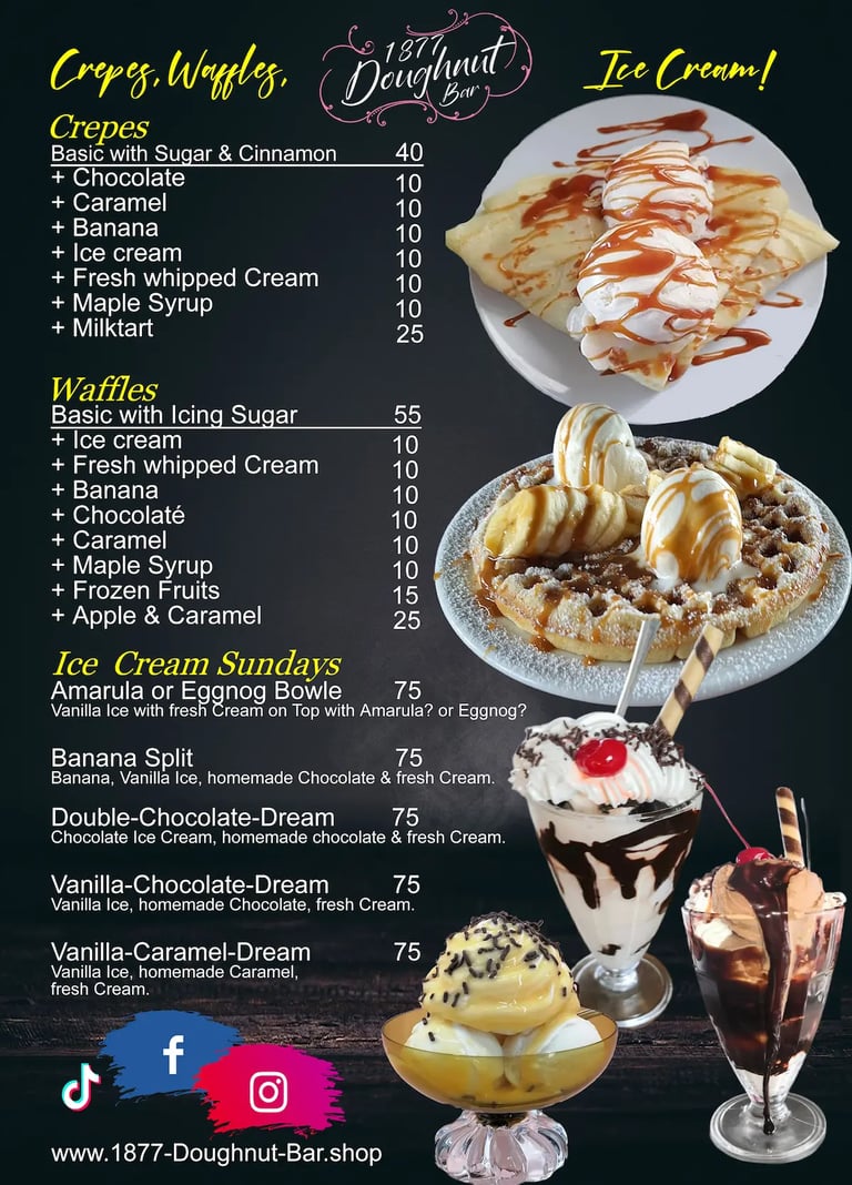 Waffles Crepes Ice Cream Sundaes Swakopmund on the Jetty 1877 Doughnut Bar