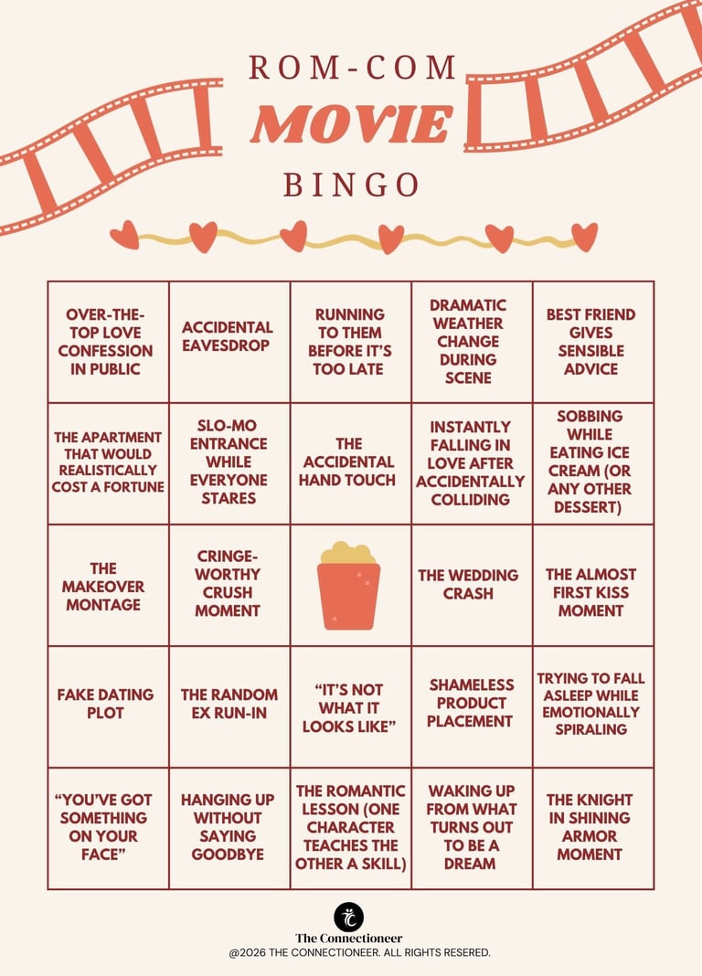 Rom-com movie bingo card