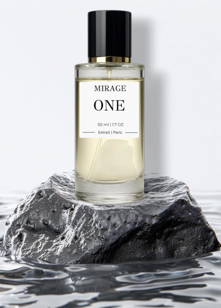 Parfum ONE sur une roche noire