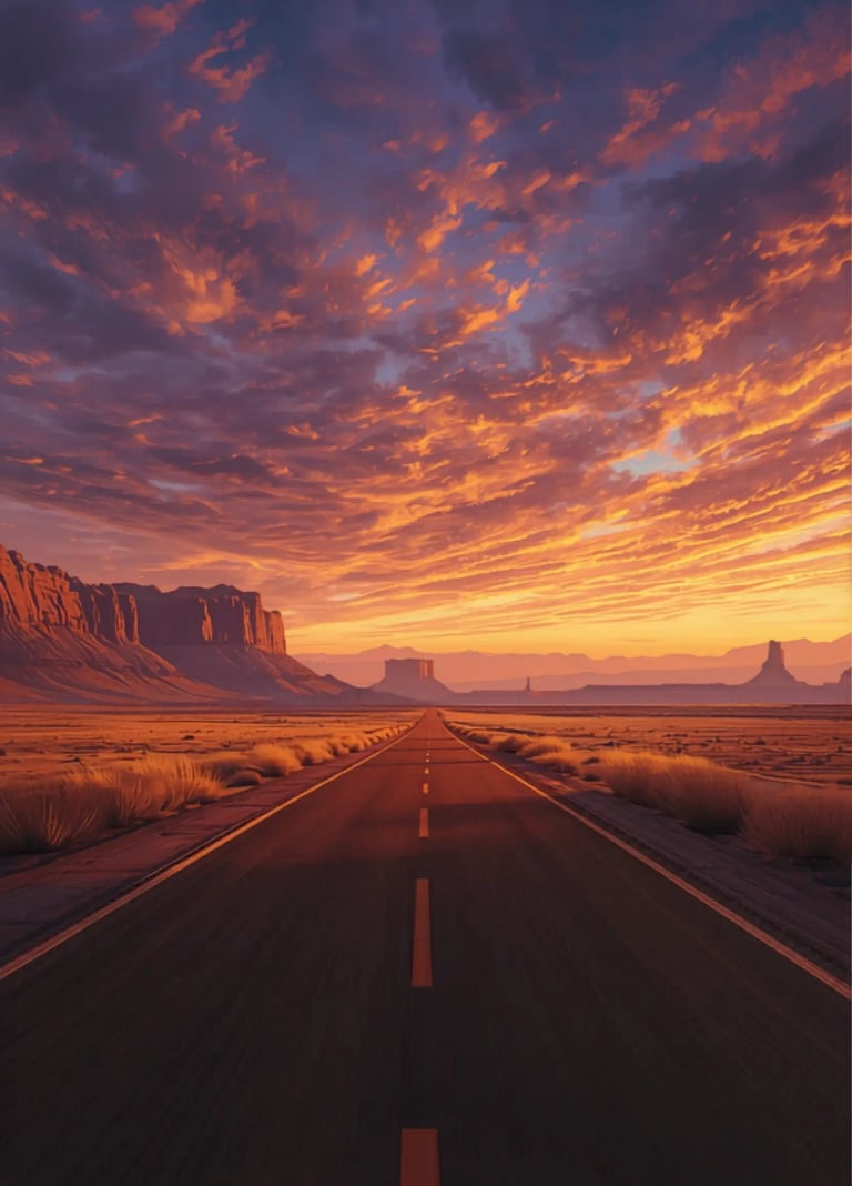 Open highway through the New Mexico desert Southwest landscape — Horacio & Visconti