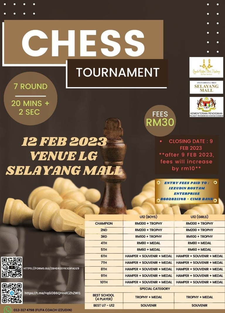 Selayang Mall Chess Tournament by Izzudin Rostam Chess Academy. Catur Malaysia