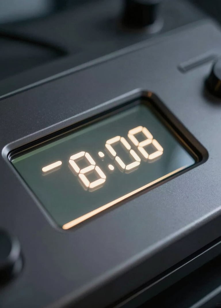 A detailed macro photograph of a minimalist control interface. The surface is polished charcoal metal, with elegant ivory text glowing softly on a small screen. High-end, professional lighting. North American tech lab setting.