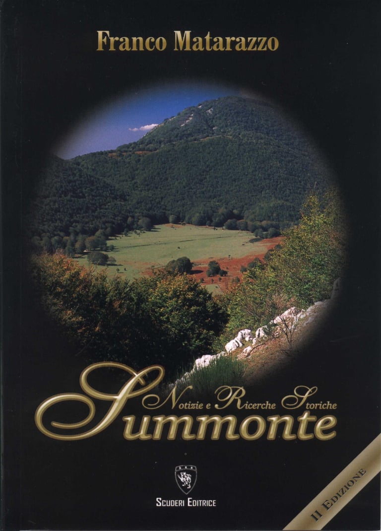 Book cover of Summonte Notizie e Ricerche Storiche by Franco Matarazzo featuring a mountain landscape.
