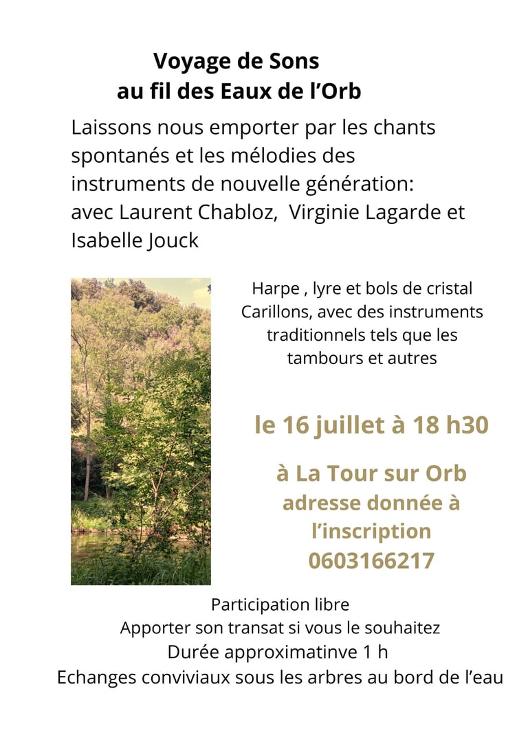 Annonce de voyage sonore en nature au bord de l'Orb 