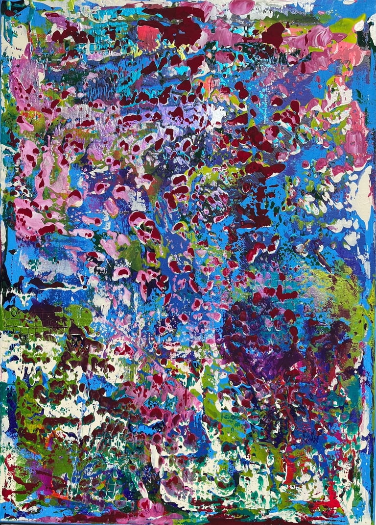 Acrylic painting Acrylbild Acryl Bild Gemälde abstrakt blau Sakura Kirschblüte rosa
