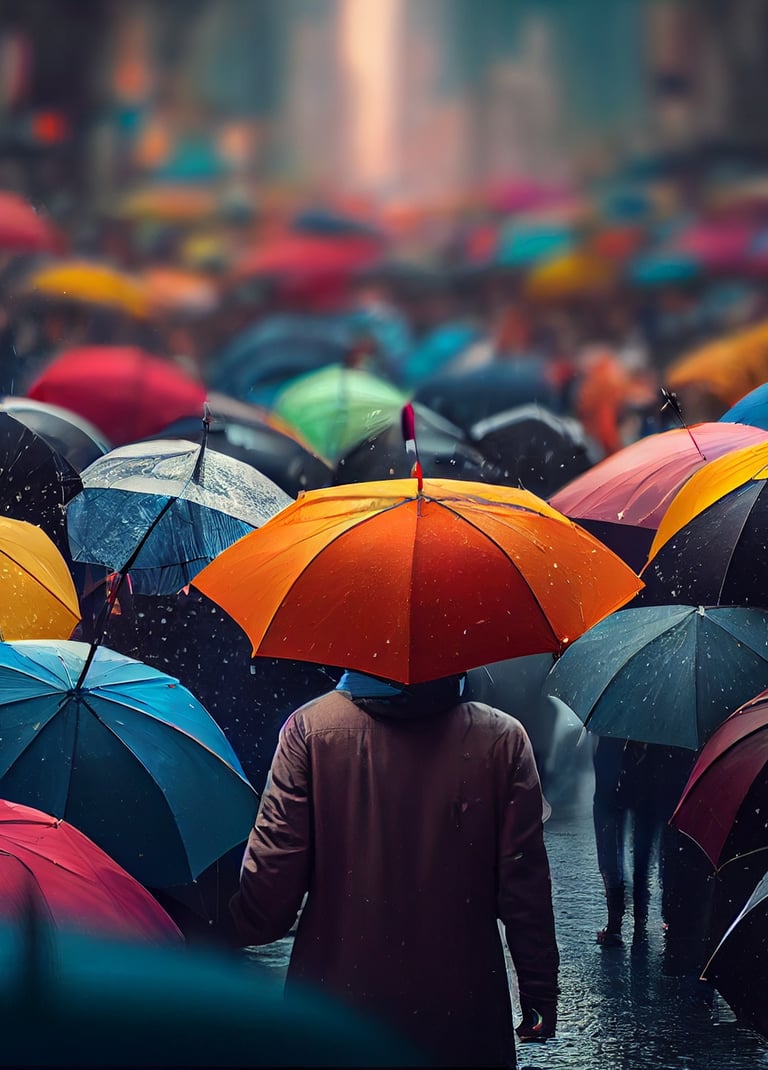 Individual alone in a crowd, reflecting social anxiety.