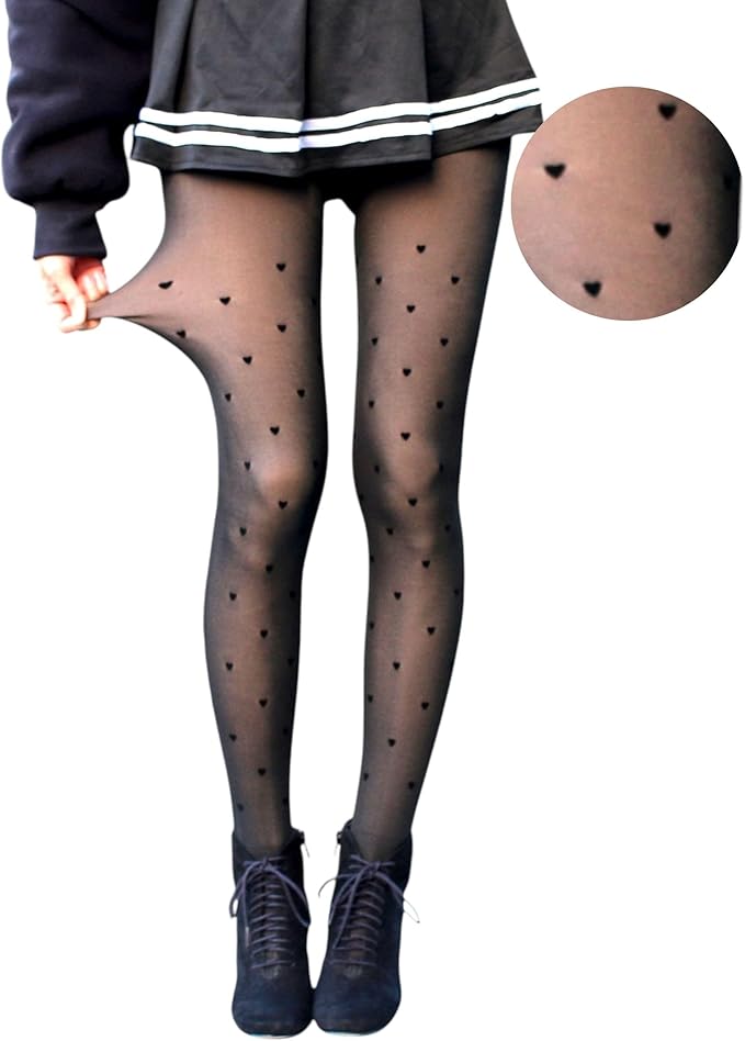 Millennials In Motion fleece lined heart polka dot tights, cozy faux-sheer stockings for autumn 