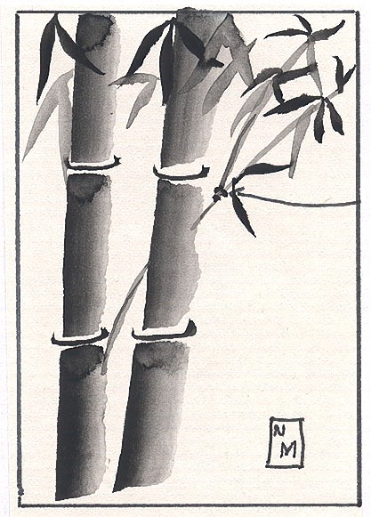monochromatic painting of bamboo