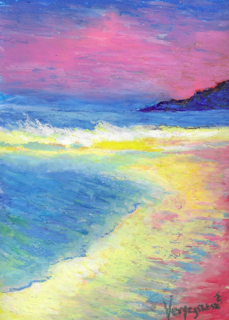 a painting of a beach scene