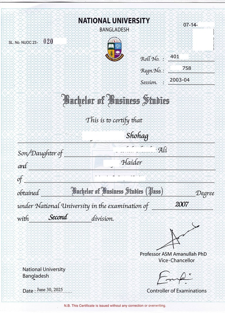 জাতীয় বিশ্ববিদ্যালয়ের মূল সনদ- Nu_ac_bd National Main Certificate