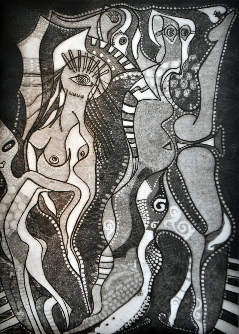 Opus, a limited edition print of 75, in which Kristina has used soft ground etching with aqua-tint.